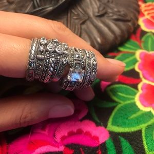 7 antique sterling silver rings bundle